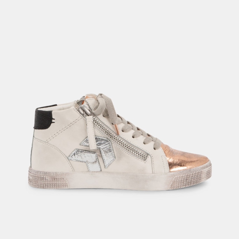 Dolce Vita Sonya High Top Sneaker White with Metallic Detailing Size 7.5